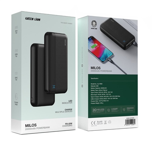 پاوربانک گرین لاین مدل MILOS  PD  20W (20000mAh)
